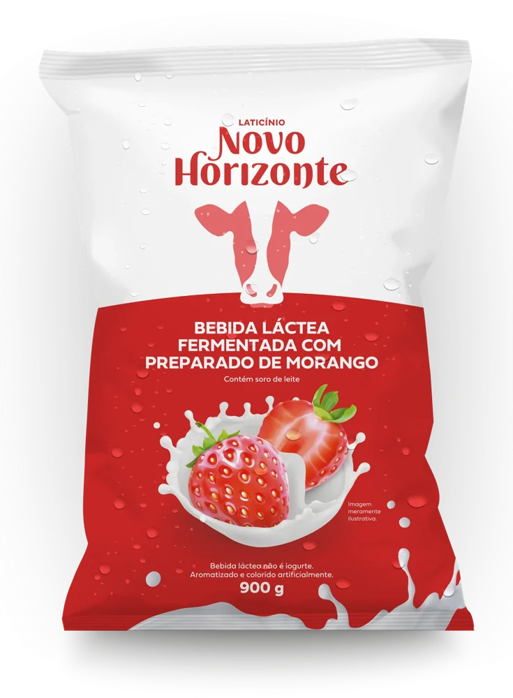 Embalagem de Bebida Láctea sabor morango Novo Horizonte de 900 (mockup)